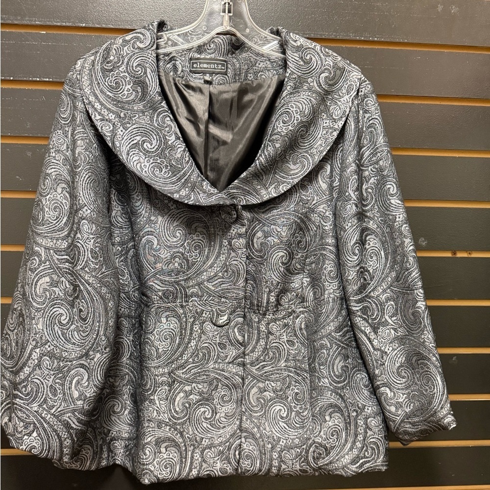 Elementz Paisley Brocade Jacket XL Black Silver Evening Blazer